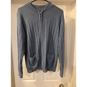 DAVID TAYLOR VINTAGE Men's Knit Navy Blue Long Sleeve Full Zip Sweater Large